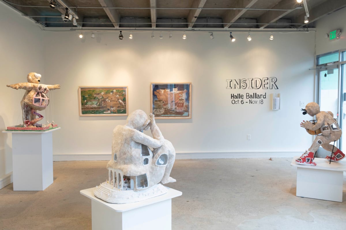 installation view of gallery with sculpture works