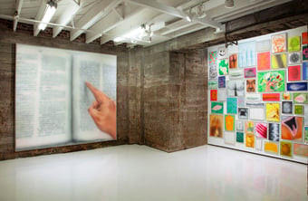 installation view of two paintings