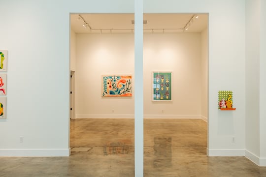 installation view of exhibition with small-format works