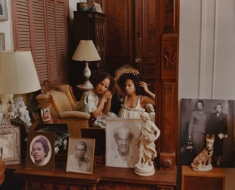 photograph of two women getting ready