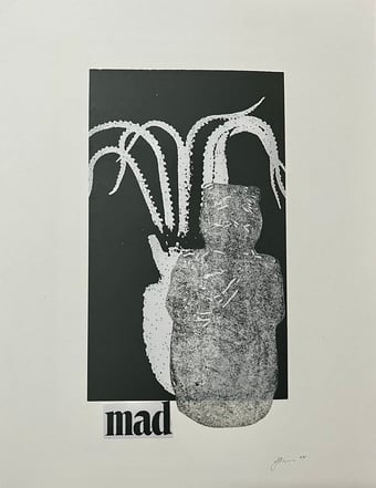 Jodi Minnis Rolle, Solange has a song about this, 2023, monotype print on mulberry paper and collage, 14 x 11 inches. Image by and courtesy of the artist.