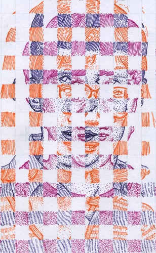 untitled (1997) 9technical pen, technical pencil, found graph paper, found frame