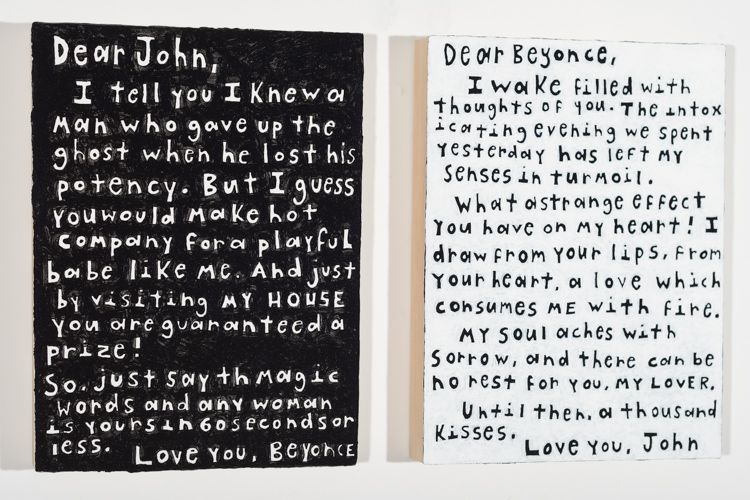 John O'Connor: Love Letters, diptych, 2013. Acrylic on panel. 9x12"