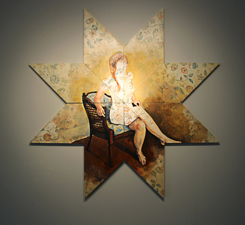 Marcy Starz’s Lone Star, 2013, panels covered in fabric, acrylic gel medium, oil paint, dimensions unknown. 