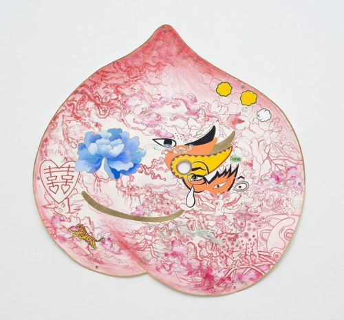 Jiha Moon, Peach Mask II, 2013; ink and acrylic on hanji, 38 by 38.5 inches. 