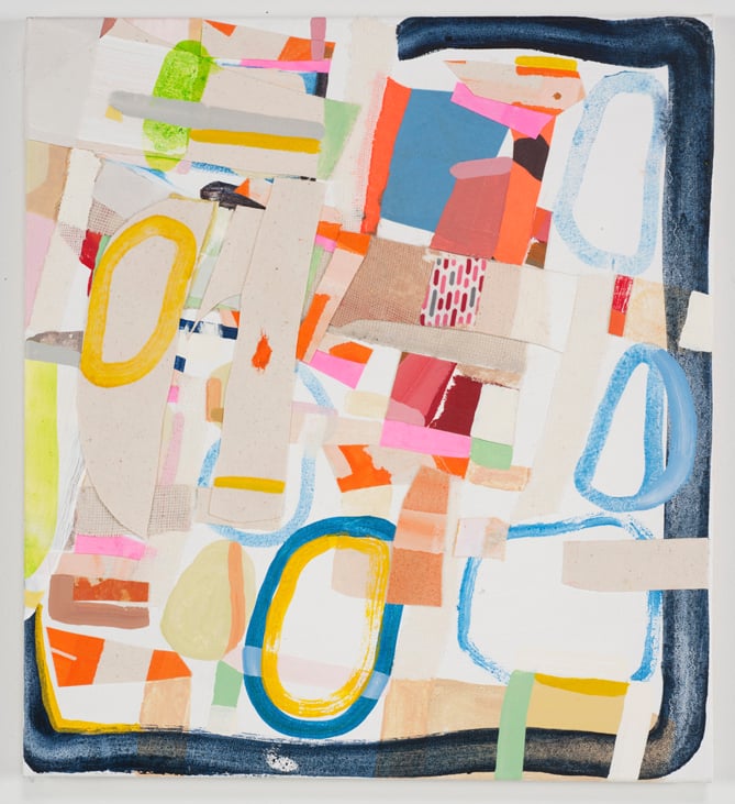 Barbara Campbell Thomas, And with, 2013; acrylic and fabric on canvas 20 by 18 inches. 