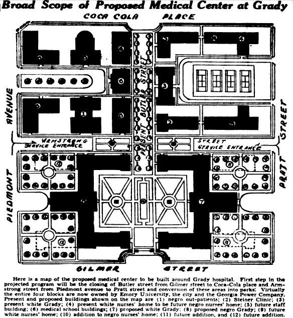 Artist’s rendering of proposed Grady Medical Center park, February 19, 1939. Courtesy Atlanta Constitution archives. 