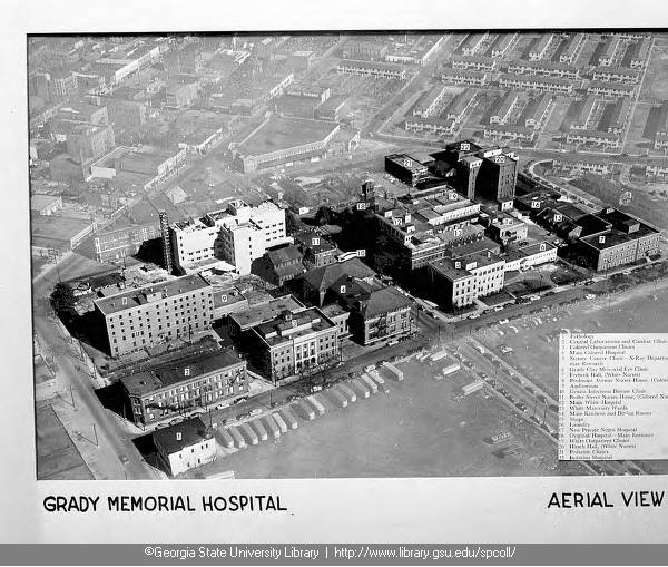 Aerial view of Grady Memorial Hospital, 1951. Courtesy Georgia State University Special Collections.