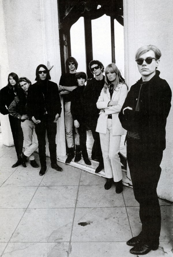The Velvet Underground with Nico and Andy Warhol, at right.