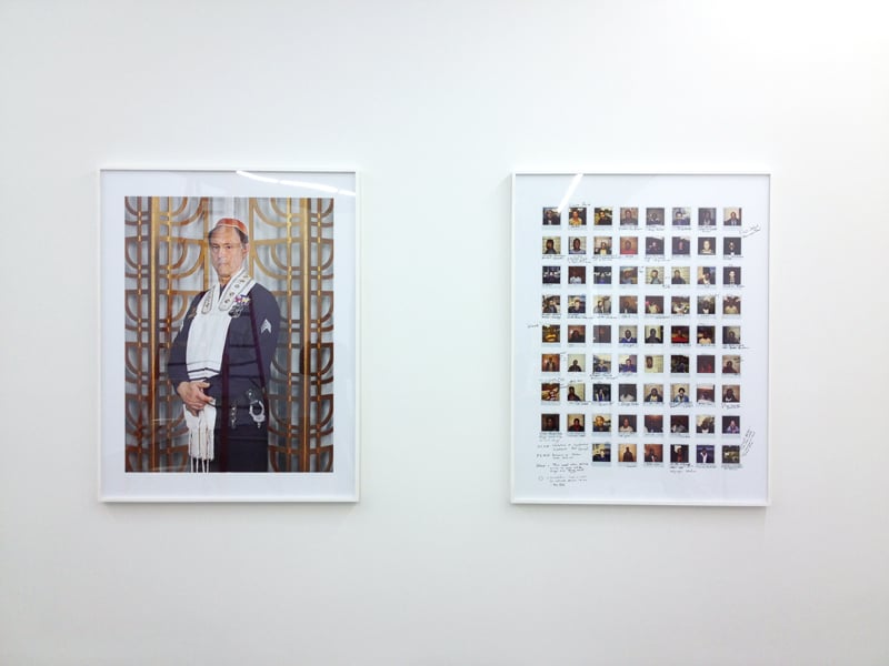 Ben Schonberger, (l to r) Sergeant Marty Gaynor: Systems of Identification, Occupation and Faith, 2013, archival inkjet print, 56 by 44 inches; and Evidence from the Archive of Sergeant Marty Gaynor: the Polaroids, 2013, archival inkjet print, 56 inches by 44 inches.