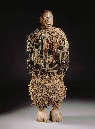 Anthropomorphic power figure, nkisi nkondi, Kongo peoples, Boma, Lower Congo, DRC, 19th century. Wood, cotton, iron, vegetal fiber, pigment, glass.