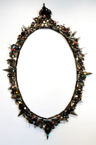 Pam Longobardi, A Distant Mirror, 2014; ocean and urban plastics, 100 by 68 by 4 inches, at Sandler Hudson.