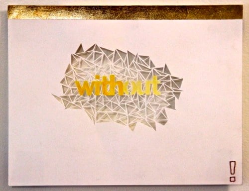Kim Blodgett, without, 2011; gold leaf, cut paper, watercolor, embroidery, 8.5 by 11 inches.