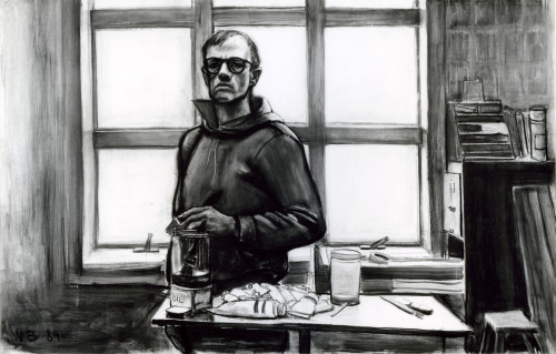 William Beckman, Self-Portrait in Studio, ca. 1984; charcoal.  Milwaukee Art Museum.