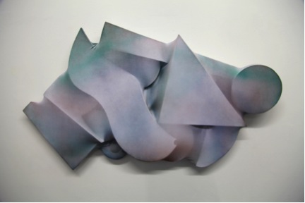 JD Walsh, Second Skin, 2013; hand-painted fabric on wood, 23 by 39 by 4 inches.