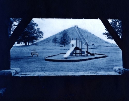 Emily J. Gómez, Miamisburg Mound, Miamisburg, Ohio, 2011; Cyanotype on vellum, 8 by 10 inches.