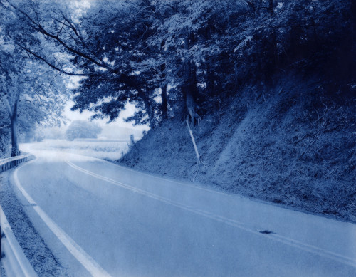 Emily J. Gómez, Porteus Mound, Coshocton, Ohio, 2010; Cyanotope on vellum, 8 by 10 inches.