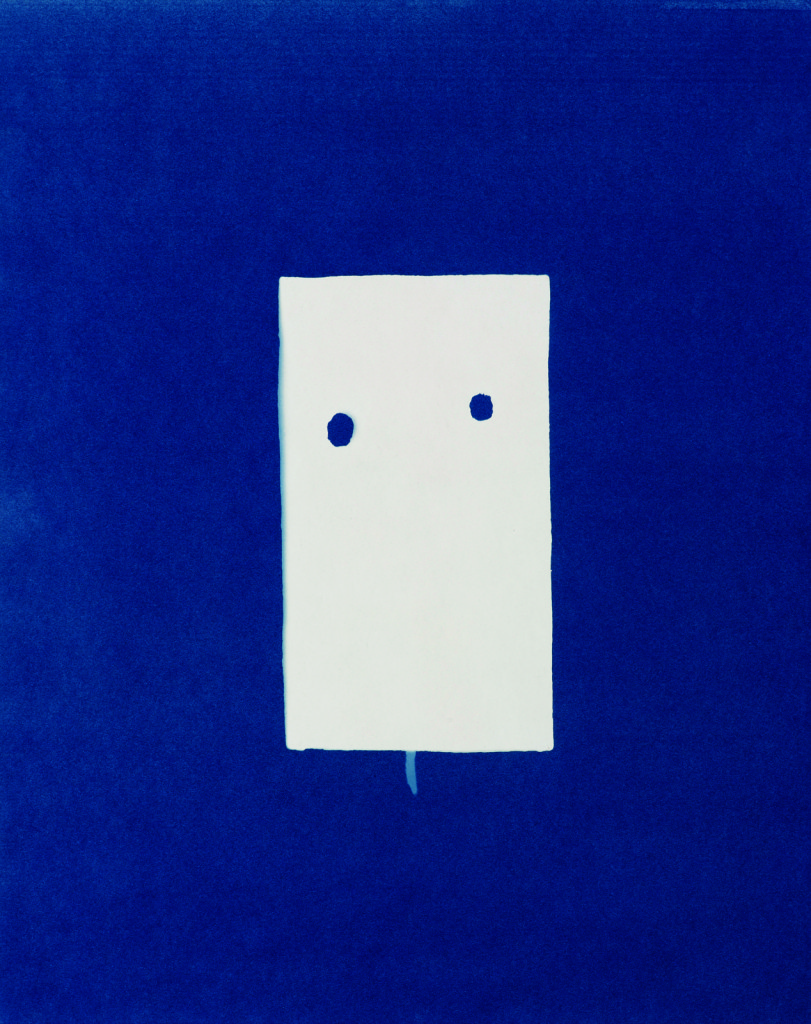elin o"hara slavick, Atomic Mask, fragment of a beam from the A-bomb Dome, 2008; cyanotype, 22 by 30 inches.