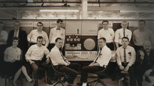 Computer Programmers at MIT in 1961 with the DEC PDP-1 (Believed to be the first gaming console).