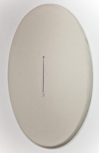 Curtis Ames, Occluded Mirror, 2013; mirror, canvas, zipper, 30 by 20½ by 1½ inches. Collection of Thomas DeWitt. (Image: Candice Greathouse)