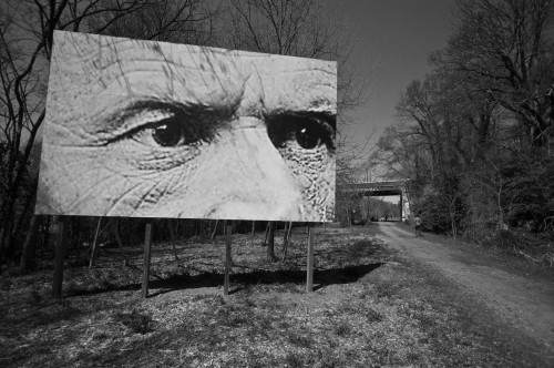 Gregor Turk, one of five billboards featuring Sherman's Eyes, in the "Apparitions" series for Art on the Atlanta BeltLine. 