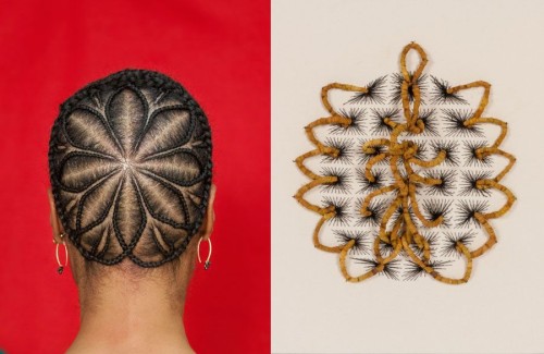 Sonya Clark, from the "hair project" series, documenting hairdressers' styles.