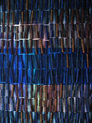Sonya Clark,Aqua Allure (detail), 2005; comb, thread, and foil, 8 feet X 4 feet X 1 inch.