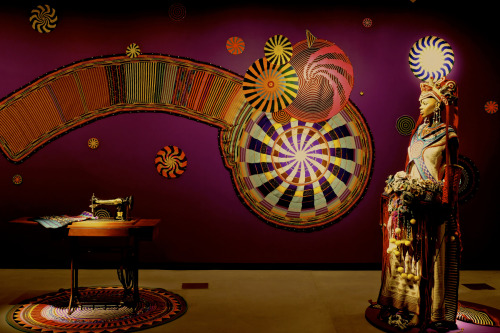 Xenobia Bailey, Paradise Under Reconstruction in the Aesthetic of Funk: Re-Possessed, 2000–14; multimedia installation including single stitch crochet, 4-ply cotton and acrylic yarn, plastic pony beads, rhinestone, button, and cowry shells.