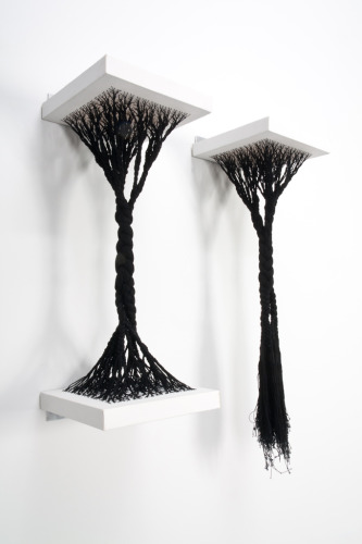 Sonya Clark, Rooted and Uprooted, 2011; thread and canvas, 10 by 35 by 10 inches.