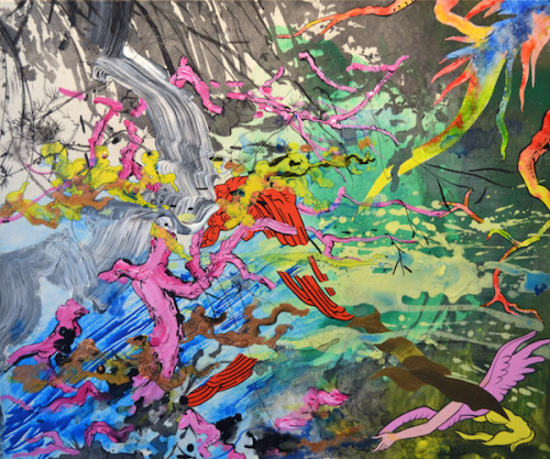 Jiha Moon, Time Out, 2014; ink and acrylic on Hanji on canvas, 20 by 24 inches.