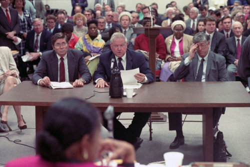 The New Orleans City Council public debate about a Mardi Gras ordinance in 1991. Council member Dorothy Mae Taylor is in the foreground. At the table are  John Charbonnet (left). and Beau Bassich. (Image: The Times-Picayune 