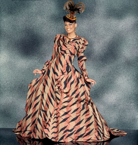 Vivienne Westwood (United Kingdom), Ball gown, special order, fall/winter 2002-03.  Silk ribbon taffeta with hand-silkscreened print. Appeared in Simply Spectacular. Photo courtesy of Johnson Publishing Company, LLC