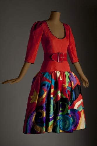 Yves Saint Laurent (France), ‘Picasso’ evening dress, Haute couture, fall/winter 1979-80.  Silk moiré taffeta and satin. Appeared in Color Explosion. Photograph by John Alderson © Chicago Historical Society. 