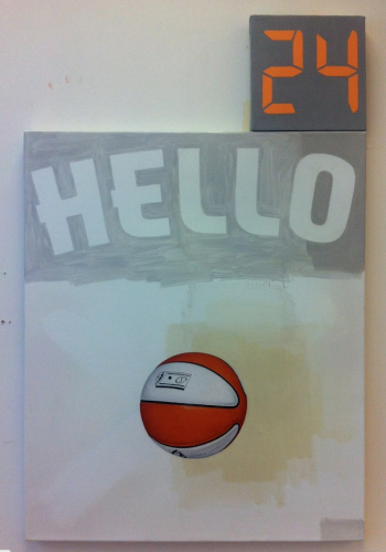 Hello WNBA, 2014; oil and alkyd on canvas, 46 by 30 inches. 