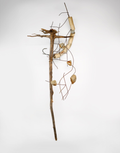 Lonnie Holley, Grown Together in the Midst of the Foundation, 1994; root, steel, wires, concrete, PVC pipe, 96½ by 37 by 29 inches. 