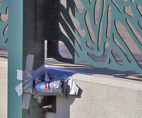 The GSU student's homemade pinhole camera duct-taped to the 14th Street Bridge in Midtown. 