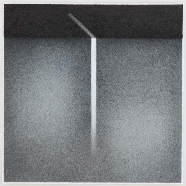 Pete Schulte, French Film Blurred pt. 6, 2015; graphite, pigment on paper, 8 by 8 inches.