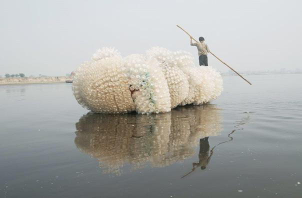 Anne Percoco, Indra's Cloud, post-consumer plastic bottles, 2008.