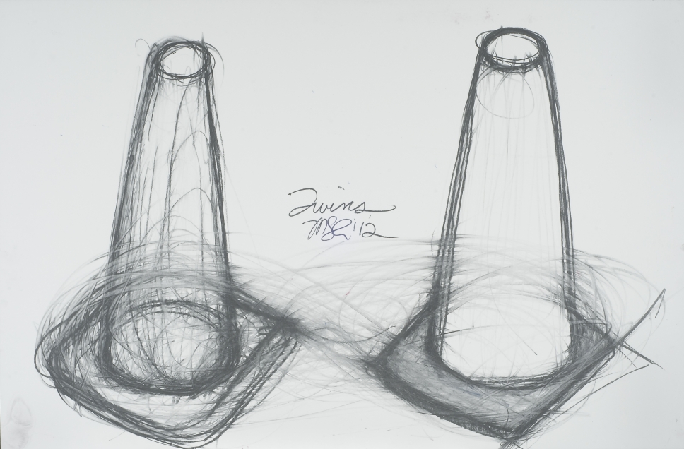Michael Lachowski, Twins, 2012; graphite on paper, 40 by 26 inches.