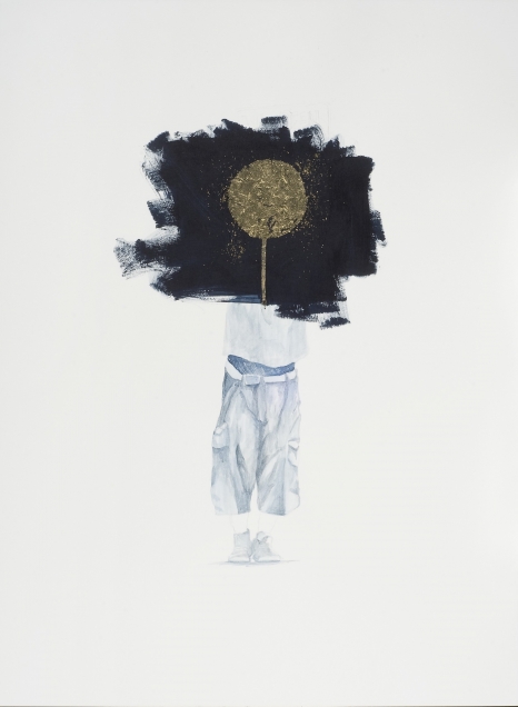 Michi Meko, The Standard, 2014; drawing, acrylic, gold leaf, 30 by 22½ inches.