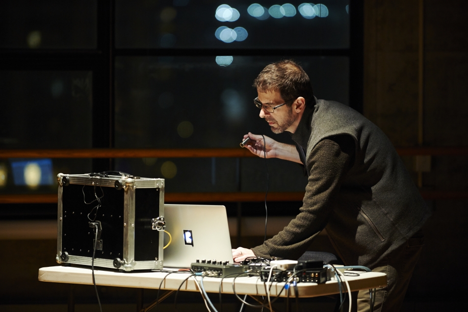Stephen Vitiello performing at the Baryshnikov Arts Center in New York. (Photo: Anna Lee Campbell)