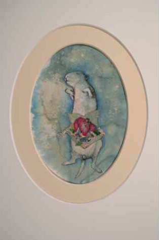 Framed artwork by Pam Longobardi.