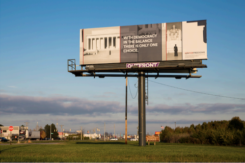 For Freedoms billboard "With Democracy in the Balance There is Only One Choice" in Cleveland, Ohio