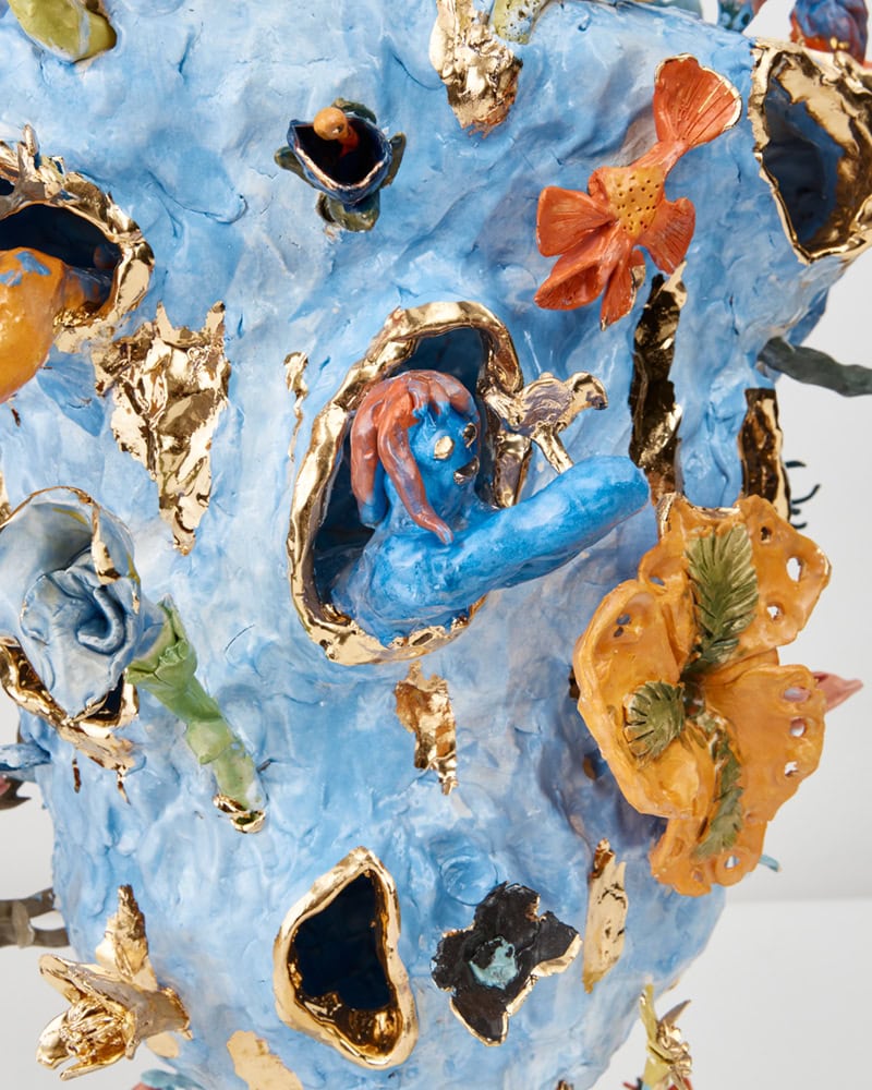 detail of ceramic vessel on display at Nina Johnson Gallery, Miami