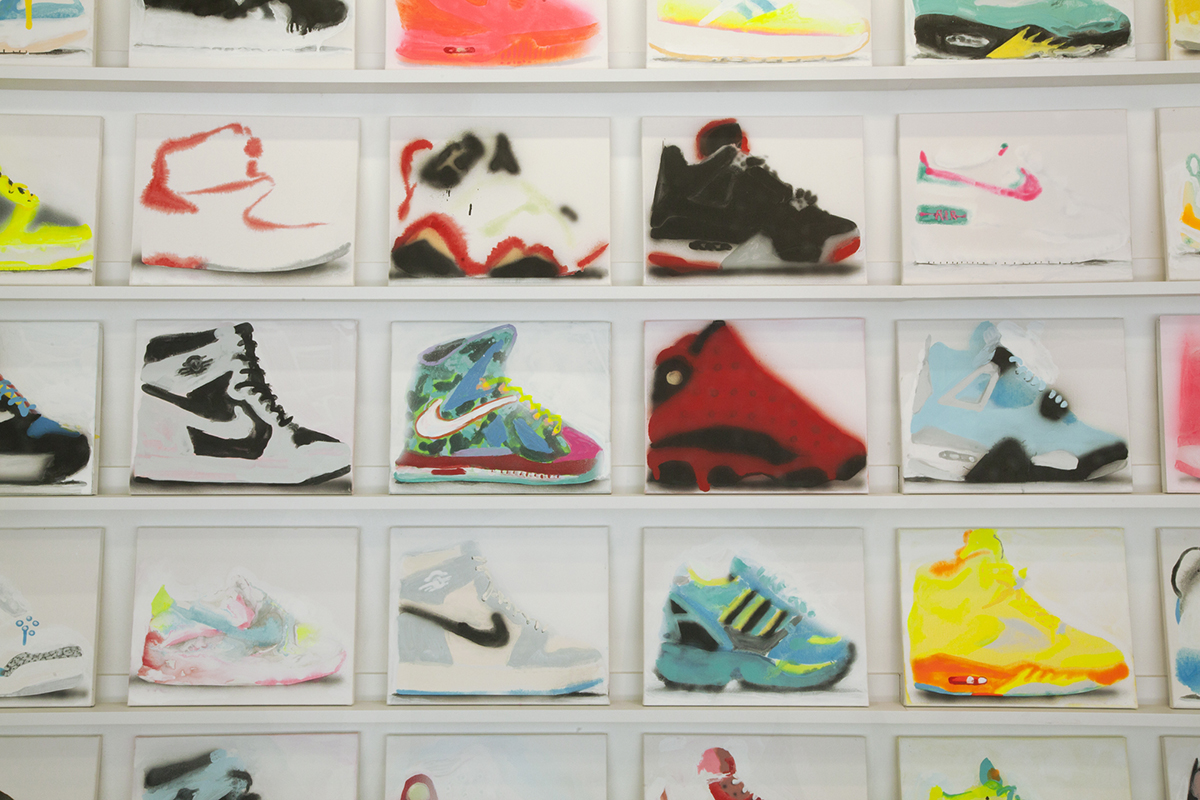 grid of crudely painted sneakers