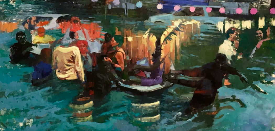 abstract painting of figures in deep water