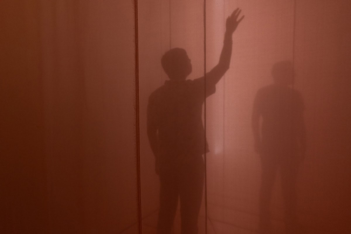 installation image of silhouette figure with arm raised