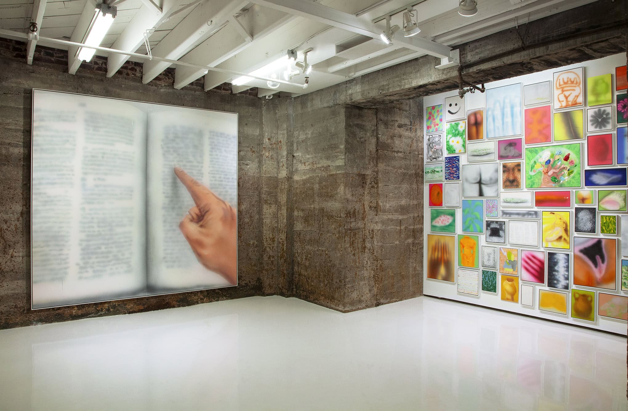 installation view of two paintings