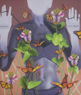 image of drawing with human figures, vines, and butterflies